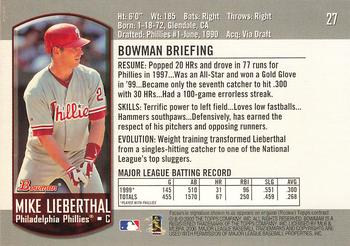 2000 Bowman #27 Mike Lieberthal Back