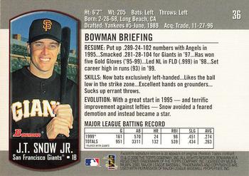 2000 Bowman #36 J.T. Snow Jr. Back