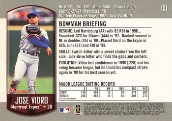 2000 Bowman #101 Jose Vidro Back