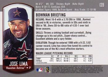 2000 Bowman #139 Jose Lima Back
