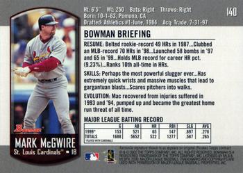 2000 Bowman #140 Mark McGwire Back