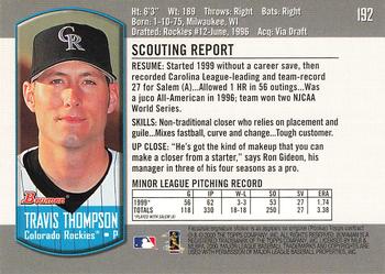 2000 Bowman #192 Travis Thompson Back