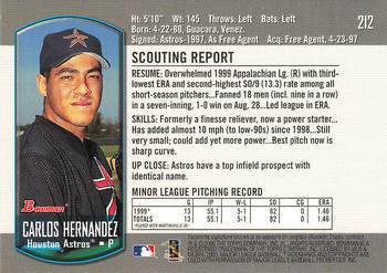 2000 Bowman #212 Carlos Hernandez Back