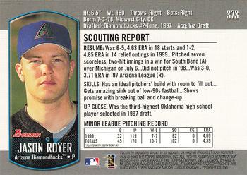 2000 Bowman #373 Jason Royer Back
