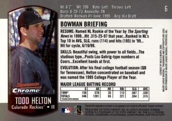 2000 Bowman Chrome #6 Todd Helton Back