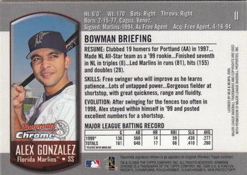 2000 Bowman Chrome #11 Alex Gonzalez Back
