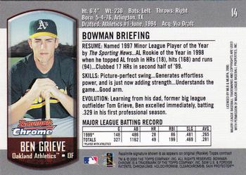 2000 Bowman Chrome #14 Ben Grieve Back
