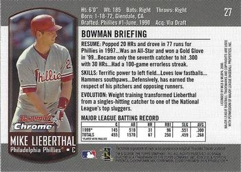 2000 Bowman Chrome #27 Mike Lieberthal Back