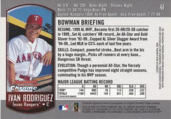 2000 Bowman Chrome #41 Ivan Rodriguez Back