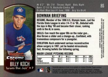 2000 Bowman Chrome #86 Billy Koch Back