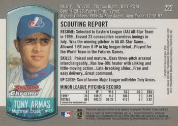 2000 Bowman Chrome #222 Tony Armas Back