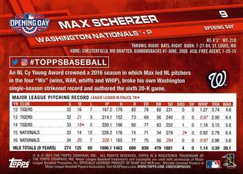 2017 Topps Opening Day #9 Max Scherzer Back