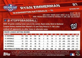 2017 Topps Opening Day #21 Ryan Zimmerman Back