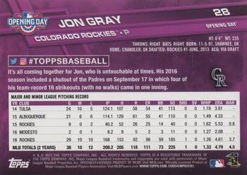 2017 Topps Opening Day #28 Jon Gray Back