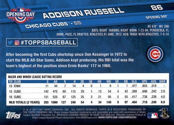 2017 Topps Opening Day #86 Addison Russell Back