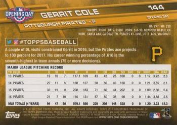 2017 Topps Opening Day #144 Gerrit Cole Back