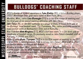 2011 Grandstand Mississippi State Diamond Dogs #NNO Bulldogs' Coaching Staff Back