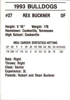 1993 Mississippi State Bulldogs #NNO Rex Buckner Back