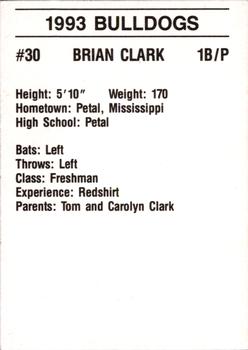 1993 Mississippi State Bulldogs #NNO Brian Clark Back