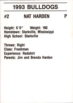 1993 Mississippi State Bulldogs #NNO Nat Harden Back