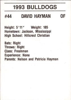 1993 Mississippi State Bulldogs #NNO David Hayman Back