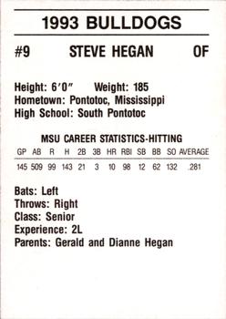 1993 Mississippi State Bulldogs #NNO Steve Hegan Back