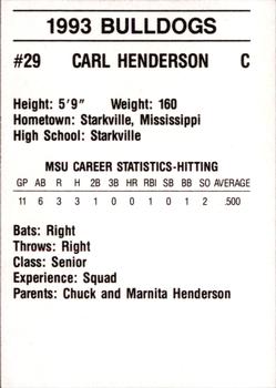 1993 Mississippi State Bulldogs #NNO Carl Henderson Back