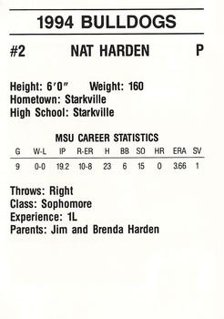 1994 Mississippi State Bulldogs #NNO Nat Harden Back
