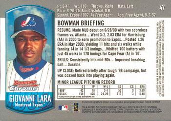 2000 Bowman Chrome Draft Picks & Prospects #47 Giovanny Lara Back