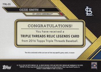 2016 Topps Triple Threads - Triple Threads Relics Legends Silver #TTRL-OS Ozzie Smith Back