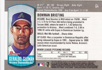2000 Bowman Draft Picks & Prospects #64 Geraldo Guzman Back