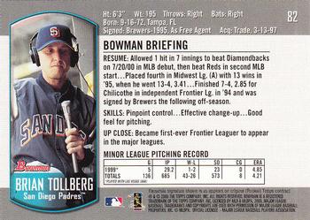 2000 Bowman Draft Picks & Prospects #82 Brian Tollberg Back