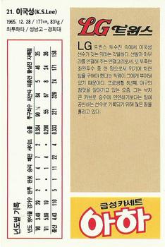 1992 Geumseong LG Twins #21 Guk-Seong Lee Back