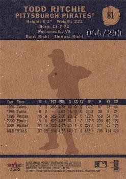 2002 Fleer Tradition Update - 2002 Fleer Tradition Glossy #81 Todd Ritchie  Back