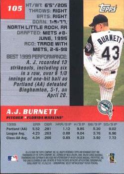 2000 Bowman's Best #105 A.J. Burnett Back