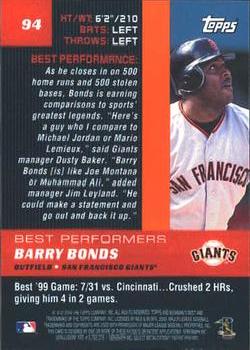 2000 Bowman's Best #94 Barry Bonds Back