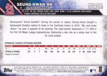 2016 Topps Update - Rainbow Foil #US258 Seung-Hwan Oh Back