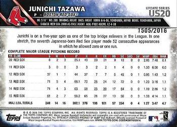 2016 Topps Update - Gold #US20 Junichi Tazawa Back