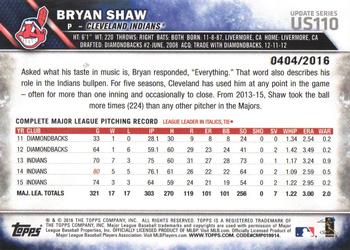 2016 Topps Update - Gold #US110 Bryan Shaw Back