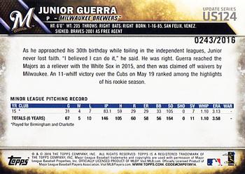 2016 Topps Update - Gold #US124 Junior Guerra Back
