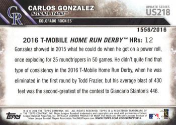 2016 Topps Update - Gold #US218 Carlos Gonzalez Back