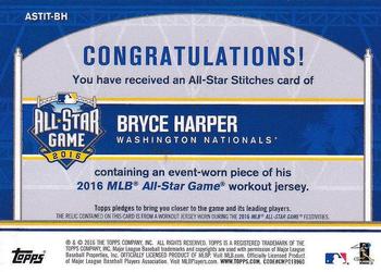 2016 Topps Update - All-Star Stitches #ASTIT-BH Bryce Harper Back