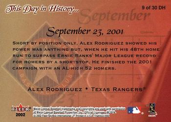 2002 Fleer Tradition - This Day in History #9 DH Alex Rodriguez  Back