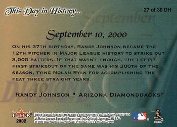 2002 Fleer Tradition - This Day in History #27 DH Randy Johnson  Back