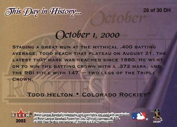 2002 Fleer Tradition - This Day in History #28 DH Todd Helton  Back