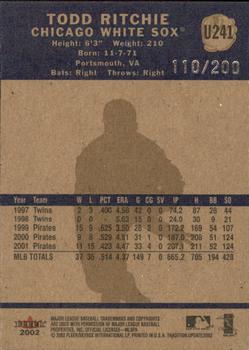 2002 Fleer Tradition Update - Glossy #U241 Todd Ritchie  Back