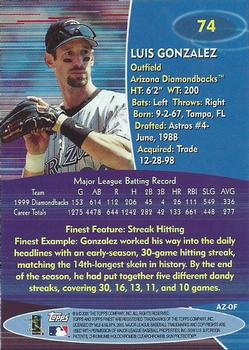 2000 Finest #74 Luis Gonzalez Back
