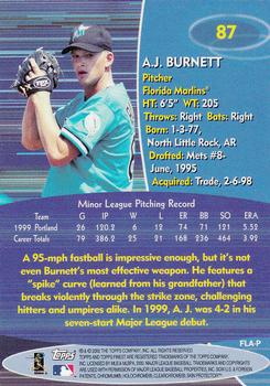 2000 Finest #87 A.J. Burnett Back