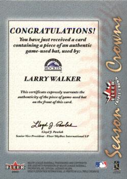 2002 Fleer Triple Crown - Season Crowns Game-Used #NNO Larry Walker / Nomar Garciaparra / Todd Helton Back