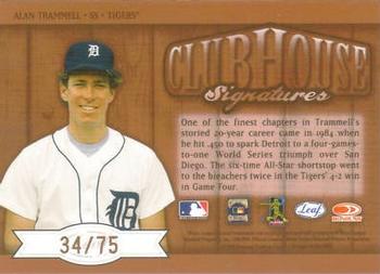 2002 Leaf - Clubhouse Signatures Bronze #NNO Alan Trammell Back